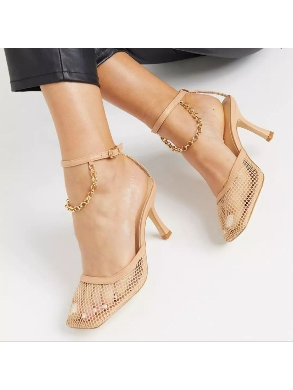 Z_Code_Z Exclusive Zoe Heeled shoes with anklet in beige mesh
